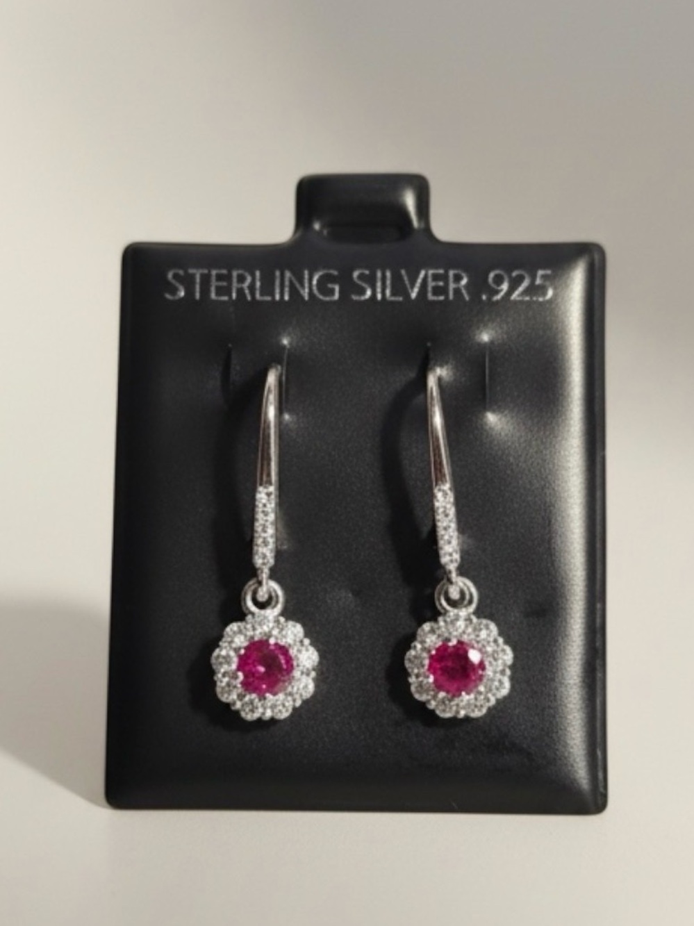 Sterling Silver 925  Pink Halo Drop Earrings NWT